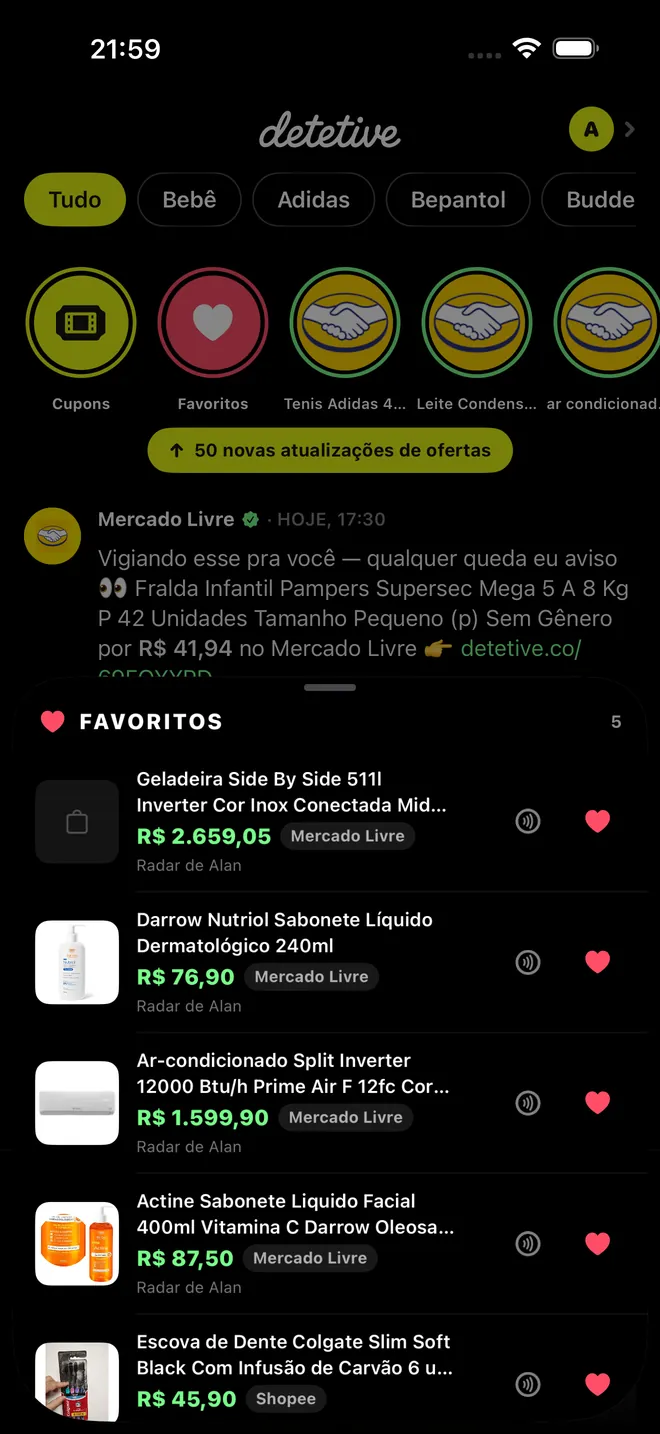 Lista de favoritos do app